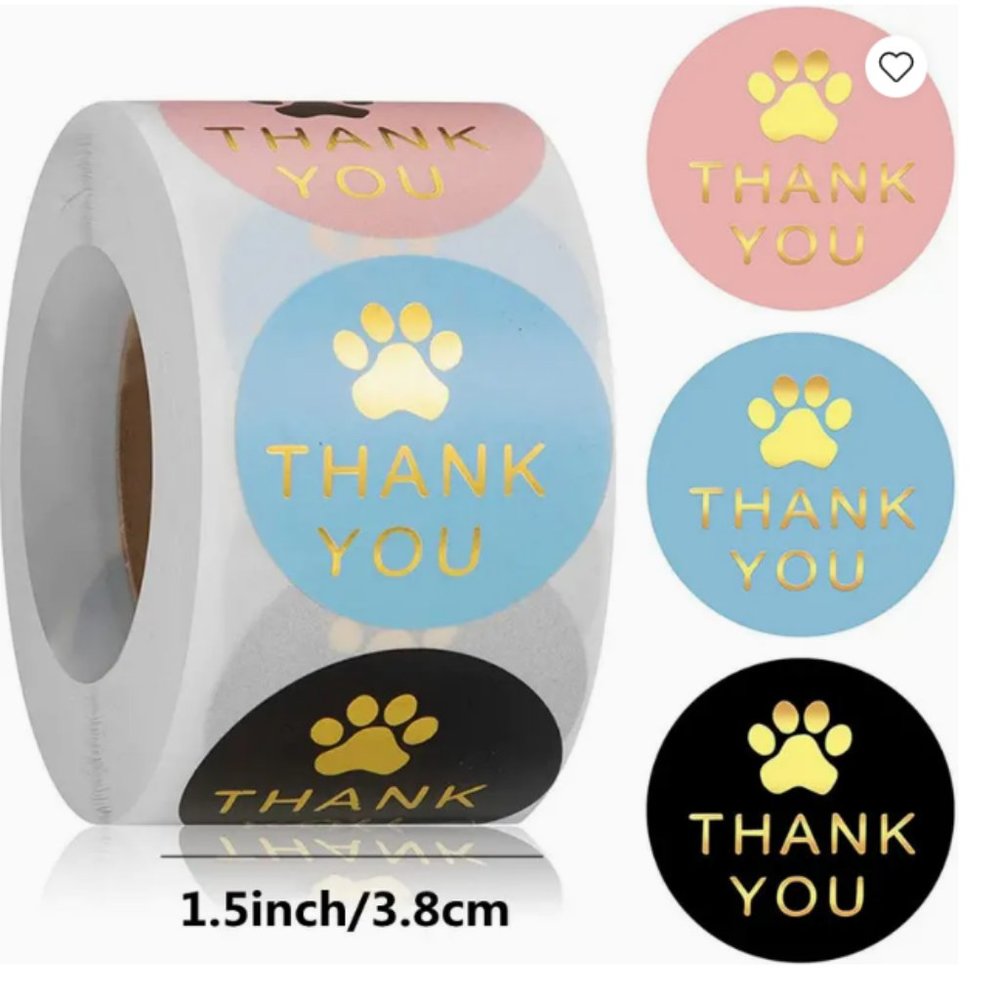 Thank you Stickers - Multicolored Paws - 500 pcs - NWT